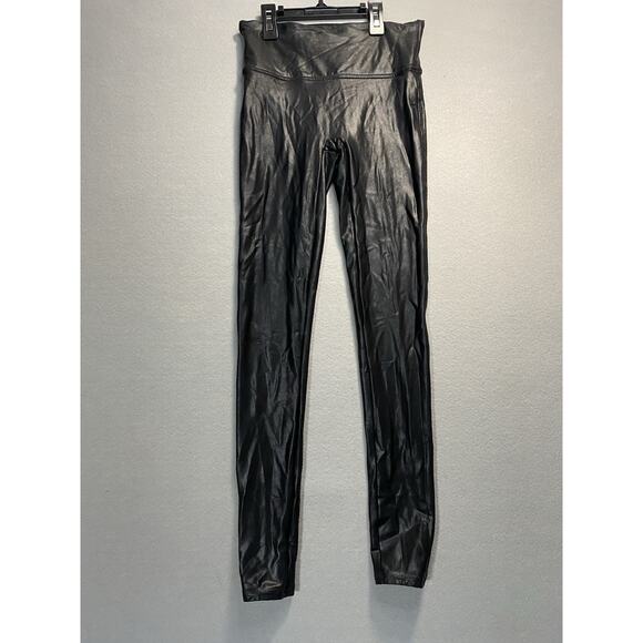 Spanx Leggings Women's Size Small Petite Black Faux Leather Stretch Seamless - Picture 1 of 7